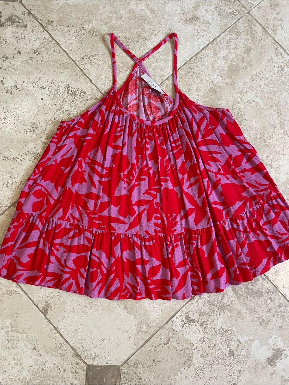 LOFT Red & Pink Floral Ruffle-Hem Camisole